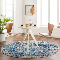 Livabliss Round Harput-Vintage Grey Blue Orange White Traditional Boho Living Dining Bedroom Rug 160 X 160 Cm Easy Care, Non Shedding - thumbnail 2