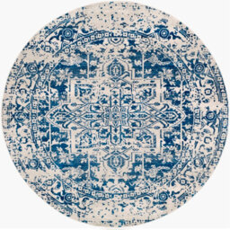 Livabliss Round Harput-Vintage Grey Blue Orange White Traditional Boho Living Dining Bedroom Rug 160 X 160 Cm Easy Care, Non Shedding - thumbnail 1