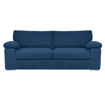Furnishings For Less UK Delta Large Fabric 3 Seater Sofa  Padded Arms Jumbo Cord Blue