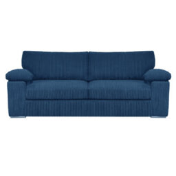 Furnishings For Less UK Delta Large Fabric 3 Seater Sofa  Padded Arms Jumbo Cord Blue
