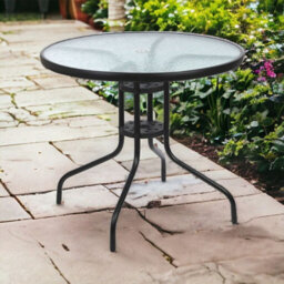 Urbn-Living Urbnliving 70Cm Height Round Black Metal & Decorative Glass Garden Patio Bistro Side Table Parasol Hole - thumbnail 1