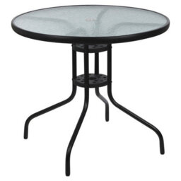 Urbn-Living Urbnliving 70Cm Height Round Black Metal & Decorative Glass Garden Patio Bistro Side Table Parasol Hole - thumbnail 2