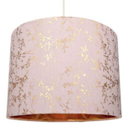 Happy Homewares Modern Soft Pink Cotton Fabric 10 Lamp Shade With Gold Foil Floral Decoration - thumbnail 2