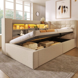 Btm 3Ft Daybed With Hydraulic Storage, Usb/type-C Charging, Linen Beige (No Mattress) - thumbnail 9