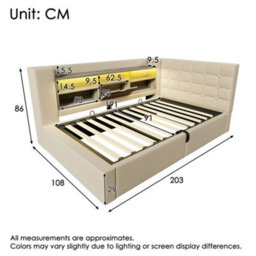Btm 3Ft Daybed With Hydraulic Storage, Usb/type-C Charging, Linen Beige (No Mattress) - thumbnail 2