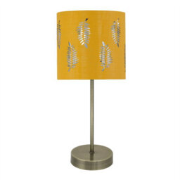 First Choice Lighting Antique Brass Stick Table Lamp With Ochre Cut Out Shade - thumbnail 1