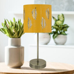 First Choice Lighting Antique Brass Stick Table Lamp With Ochre Cut Out Shade - thumbnail 4