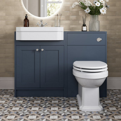 Affine 1120mm Traditional Vanity Basin Unit & Btw Toilet Combi Bathroom Furniture Blue - image 1