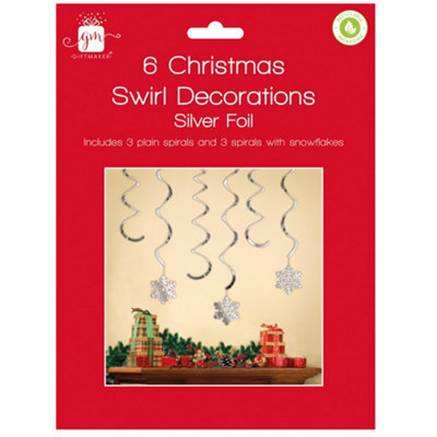 Pack Of 6 Hanging Swirl With Snowflakes For Christmas Decorations