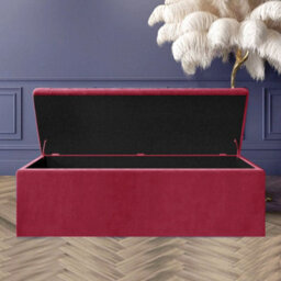 150Cm Large Plain Safar Storage Ottoman Box, Claret Red Plush Velvet Upholstered Deep Storage Ottoman End Of Bed Bench - thumbnail 2