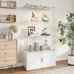 164Cm Tall Display Cabinets With Lockable,glass Bookcase Bookshelf With Led Lights And 3 Tier, High Gloss Cupboard For Living Room - thumbnail 2