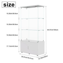 164Cm Tall Display Cabinets With Lockable,glass Bookcase Bookshelf With Led Lights And 3 Tier, High Gloss Cupboard For Living Room - thumbnail 8