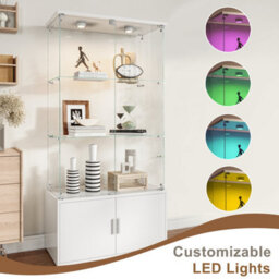 164Cm Tall Display Cabinets With Lockable,glass Bookcase Bookshelf With Led Lights And 3 Tier, High Gloss Cupboard For Living Room - thumbnail 7