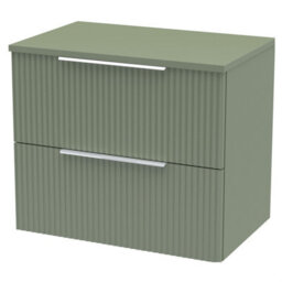 Balterley Tixall Fluted 2 Drawer Wall Hung Vanity Unit With Worktop, Satin Green, 600mm