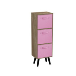 Urbn-Living Urbnliving 80Cm Height 3 Tier Oak Wooden Storage Bookcase Scandinavian Style Black Legs With Light Pink Inserts - thumbnail 2