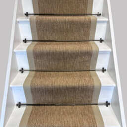 RainbowHome Bibery Weave Beige Stair Runner Tan Border Sample - thumbnail 1