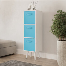 Urbn-Living Urbnliving 80Cm Height 3 Tier White Wooden Storage Sky Blue Insert Bookcase Scandinavian Style White Legs - thumbnail 1