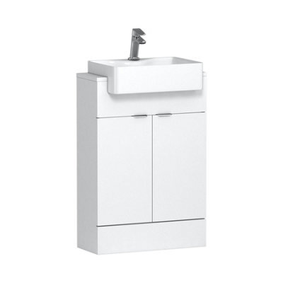 Royal Bathrooms Elena 600mm Floor Standing Bathroom Vanity Sink Unit 2 Door Gloss White With Semi Recessed Basin - image 1