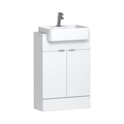 Royal Bathrooms Elena 600mm Floor Standing Bathroom Vanity Sink Unit 2 Door Gloss White With Semi Recessed Basin