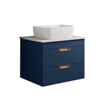 Belofay 600mm Wall Mounted Vanity Unit With Basin, 2 Soft Close Drawers, Modern Floating Design With White Stone Worktop (Blue) - image 1