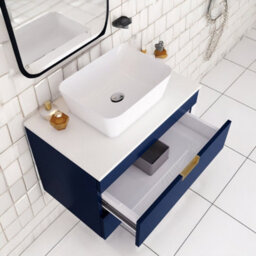 Belofay 600mm Wall Mounted Vanity Unit With Basin, 2 Soft Close Drawers, Modern Floating Design With White Stone Worktop (Blue) - thumbnail 5