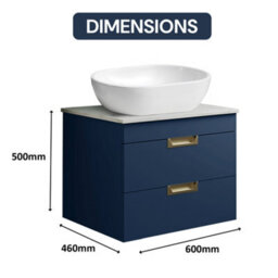 Belofay 600mm Wall Mounted Vanity Unit With Basin, 2 Soft Close Drawers, Modern Floating Design With White Stone Worktop (Blue) - thumbnail 2