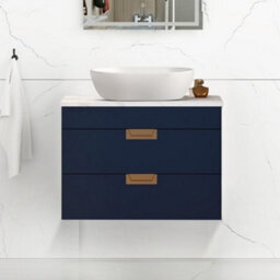 Belofay 600mm Wall Mounted Vanity Unit With Basin, 2 Soft Close Drawers, Modern Floating Design With White Stone Worktop (Blue) - thumbnail 4