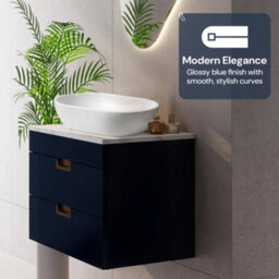 Belofay 600mm Wall Mounted Vanity Unit With Basin, 2 Soft Close Drawers, Modern Floating Design With White Stone Worktop (Blue) - thumbnail 3