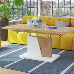 Heze Furniture Gala 2 In 1 Extending Coffee / Dining Table - Gold Craft Oak / White