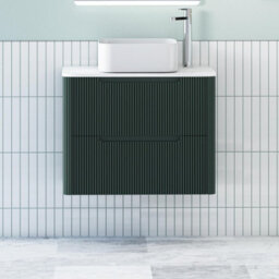 Royal Bathrooms Avenza 700mm Deep Moss Green Wall Hung Bathroom Countertop Vanity Unit 2 Drawer With Elena Basin - thumbnail 1