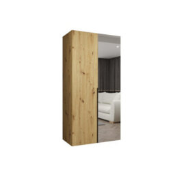 Arte Classic Oak Artisan Hinged Mirrored Door Wardrobe 100Cm - Timeless Style & Space - thumbnail 2