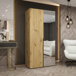 Arte Classic Oak Artisan Hinged Mirrored Door Wardrobe 100Cm - Timeless Style & Space - thumbnail 1