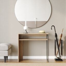 Oak Wooden & Steel Console Display Table Living Room Hallway W/ Storage Shelf 80Cm - thumbnail 4