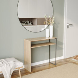 Oak Wooden & Steel Console Display Table Living Room Hallway W/ Storage Shelf 80Cm - thumbnail 1