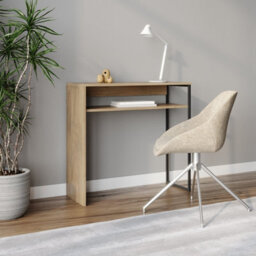 Oak Wooden & Steel Console Display Table Living Room Hallway W/ Storage Shelf 80Cm - thumbnail 3