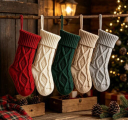Amorly 5Pcs 14.6 Inch Small Cable Knit Christmas Stockings, Hanging Knitted Xmas Stockings For Fireplace Holiday Home Party Decor - thumbnail 3
