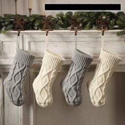 Amorly 5Pcs 14.6 Inch Small Cable Knit Christmas Stockings, Hanging Knitted Xmas Stockings For Fireplace Holiday Home Party Decor - thumbnail 4