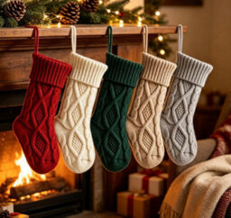Amorly 5Pcs 14.6 Inch Small Cable Knit Christmas Stockings, Hanging Knitted Xmas Stockings For Fireplace Holiday Home Party Decor - thumbnail 2