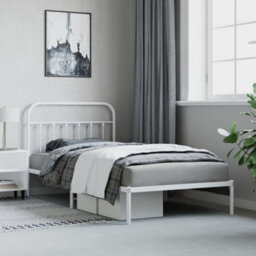 Berkfield Metal Bed Frame With Headboard White 107X203 Cm - thumbnail 4