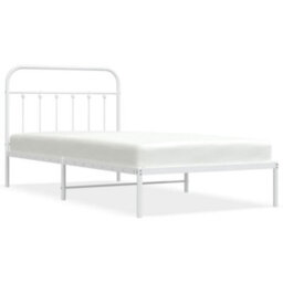 Berkfield Metal Bed Frame With Headboard White 107X203 Cm - thumbnail 2
