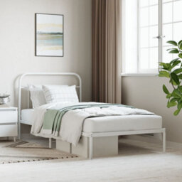 Berkfield Metal Bed Frame With Headboard White 107X203 Cm - thumbnail 1