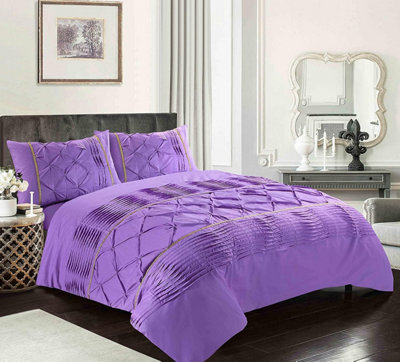 Homes & Linen Duvet Cover Set Eleanor Pintuck Stripes Luxury Quilt Cover Sets Soft Poly Cotton Easy Care Bedding Set