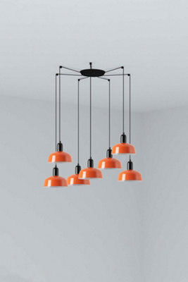 Luminosa Lighting Luminosa Tatawin Small Cluster Pendant Ceiling Light Black, Gloss Reddish Orange 7X E27