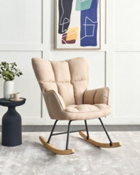 Beliani Rocking Chair Oulu Fabric Beige - thumbnail 2