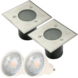 CGC Lighting Myah - Cgc Two Square Small With Bulbs Stainless Steel Inground Or Decking Lights