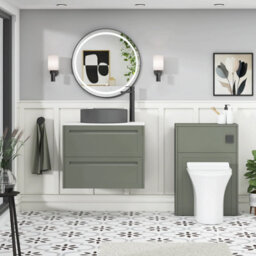 Royal Bathrooms Royal Bathroom Elmore 700mm Matt Green Wall Mounted Countertop Bathroom Vanity Unit 2 Drawer With Art Round Basin - thumbnail 5