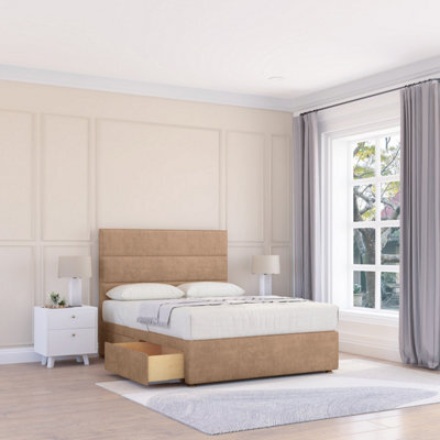 "Sloomy 4Ft Texas Divan Bed Base Sand Naples ,4 Drawers & 54"" Floor Standing Headboard - Small Double" - image 1