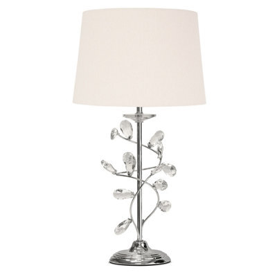 Lighting Supermarket Crystal Glass Leaf Design Modern Chrome Table Lamp With Ivory Linen Shade - image 1