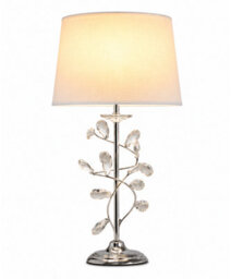 Lighting Supermarket Crystal Glass Leaf Design Modern Chrome Table Lamp With Ivory Linen Shade - thumbnail 2