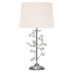 Lighting Supermarket Crystal Glass Leaf Design Modern Chrome Table Lamp With Ivory Linen Shade - thumbnail 1